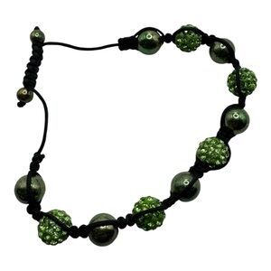 Green Rhinestone & Hematite Bead Shamballa Bracelet‎ – Adjustable